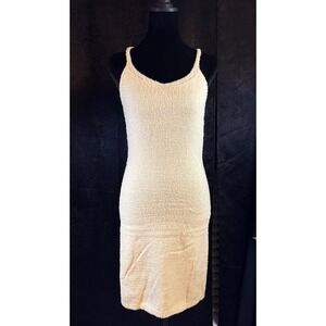 Paper Moon Cream Fuzzy Knit Sleeveless V-Neck Midi Dress PD15824 Womens Size M